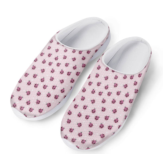 Pink Ladybug Pattern Print Mesh Casual Shoes