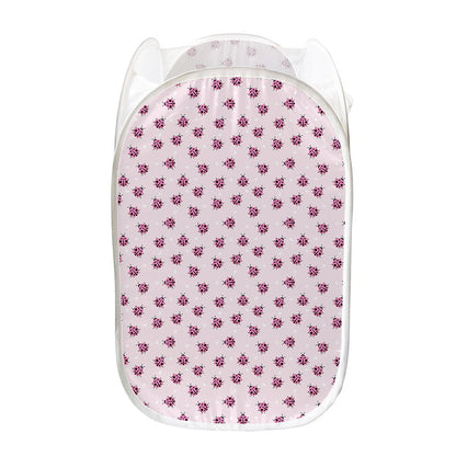 Pink Ladybug Pattern Print Mesh Laundry Hamper