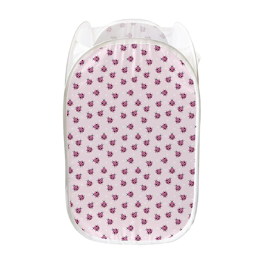Pink Ladybug Pattern Print Mesh Laundry Hamper