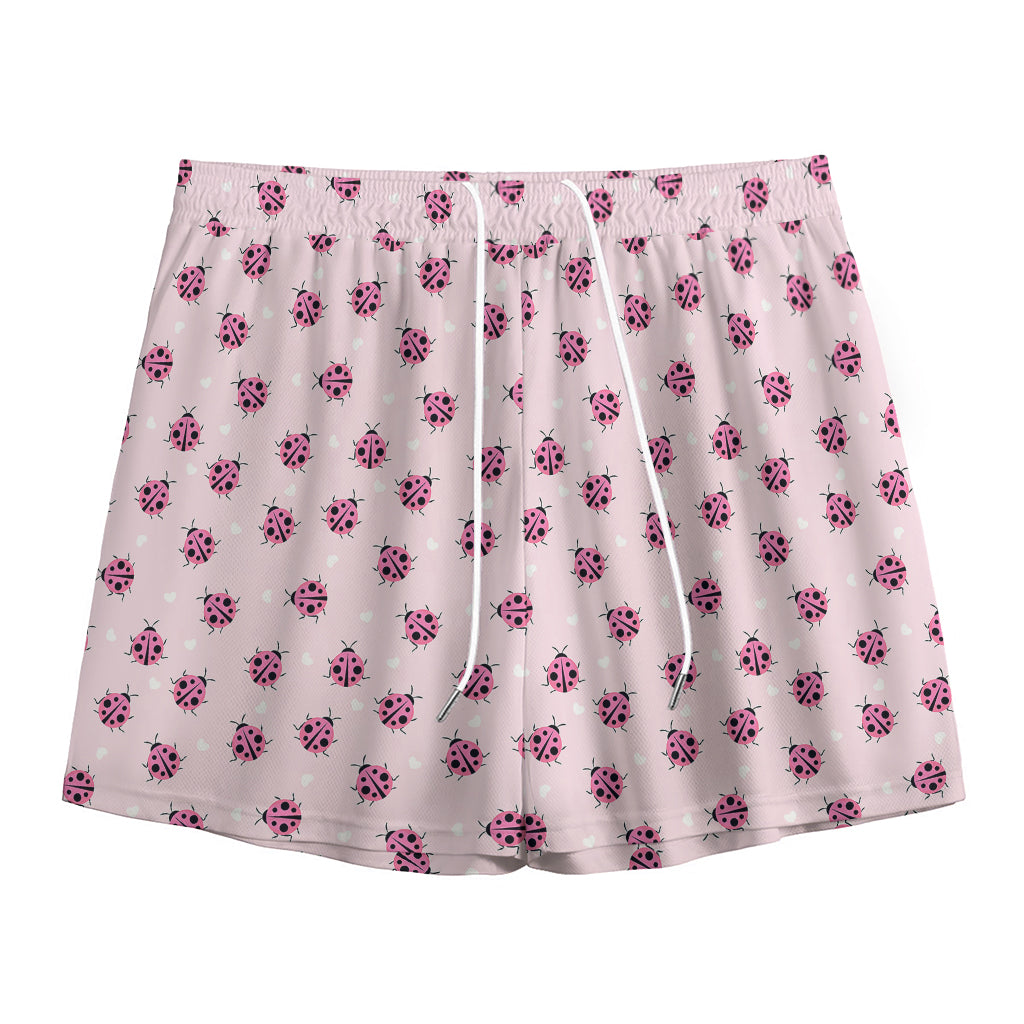 Pink Ladybug Pattern Print Mesh Shorts