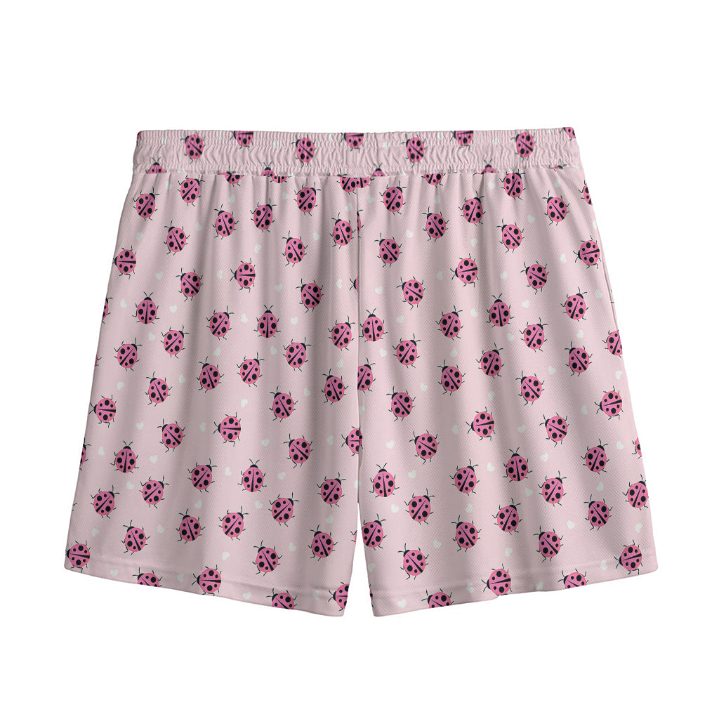 Pink Ladybug Pattern Print Mesh Shorts