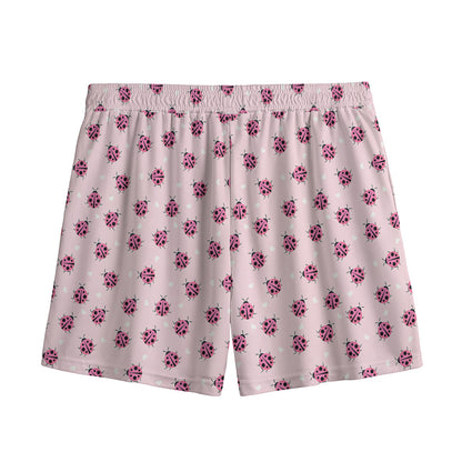 Pink Ladybug Pattern Print Mesh Shorts