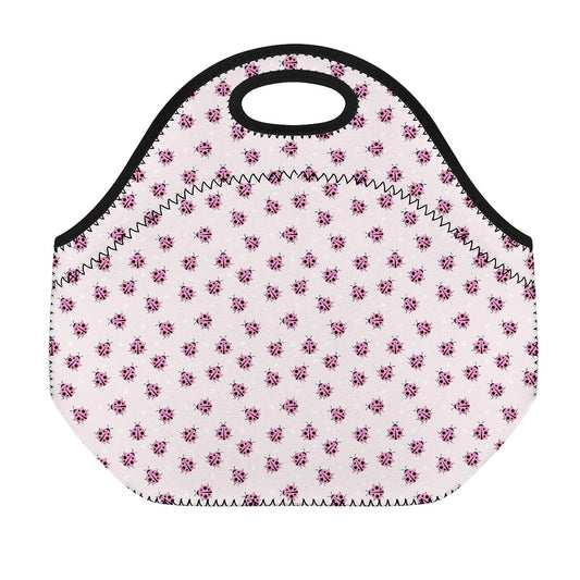 Pink Ladybug Pattern Print Neoprene Lunch Bag