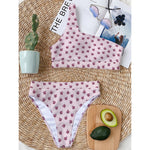 Pink Ladybug Pattern Print One Shoulder Bikini Top