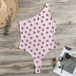 Pink Ladybug Pattern Print One Shoulder Bodysuit