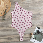Pink Ladybug Pattern Print One Shoulder Bodysuit