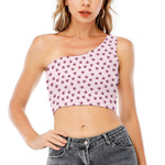 Pink Ladybug Pattern Print One Shoulder Crop Top