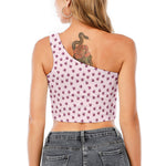 Pink Ladybug Pattern Print One Shoulder Crop Top