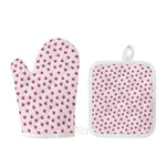 Pink Ladybug Pattern Print Oven Mitt And Pot Holder Set