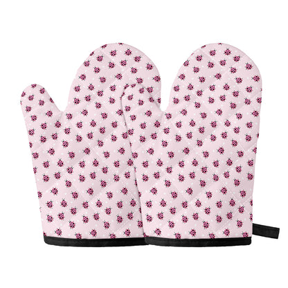 Pink Ladybug Pattern Print Oven Mitts