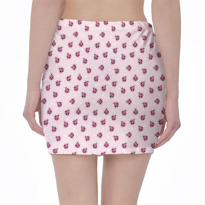 Pink Ladybug Pattern Print Pencil Mini Skirt
