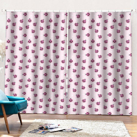 Pink Ladybug Pattern Print Pencil Pleat Curtains