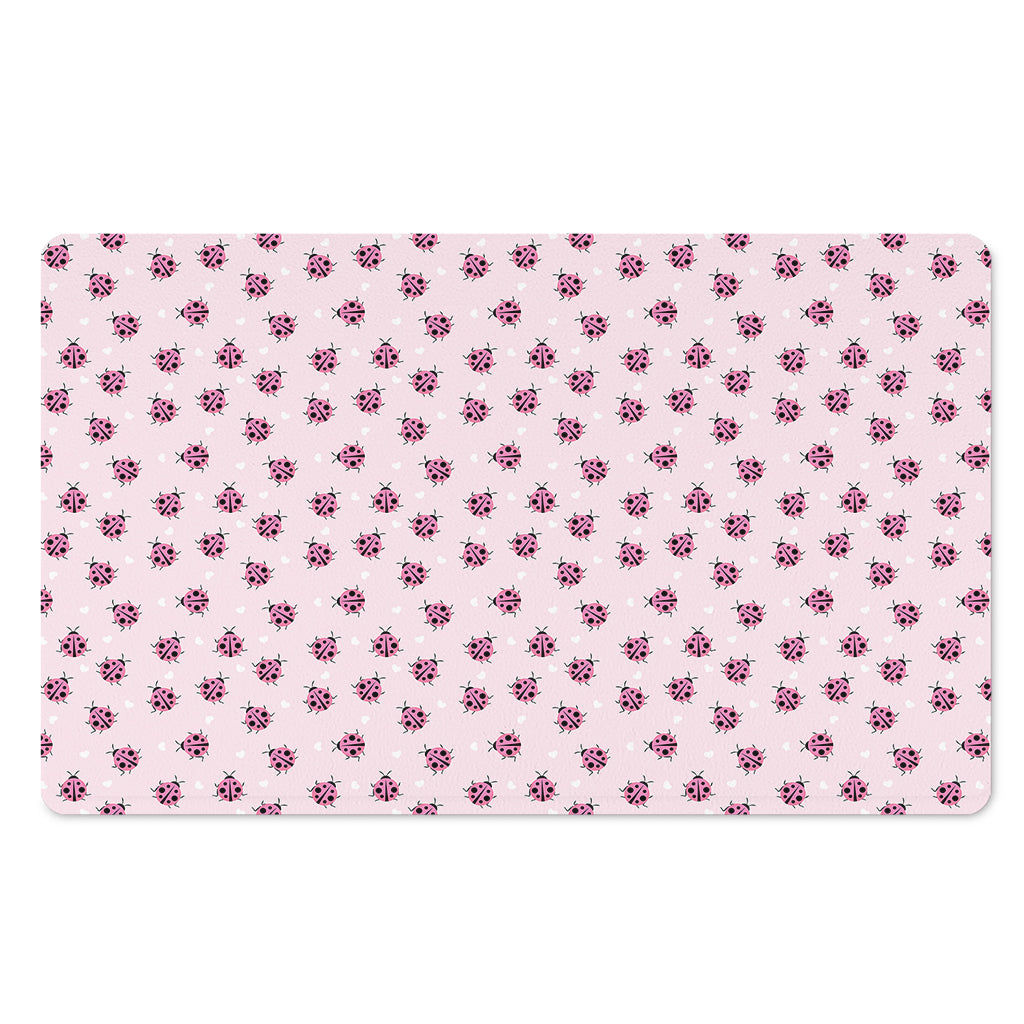 Pink Ladybug Pattern Print Polyester Doormat