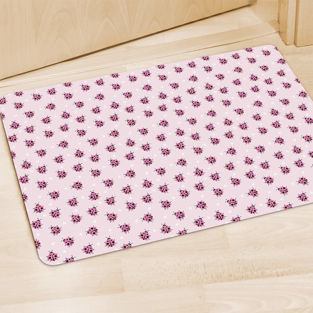 Pink Ladybug Pattern Print Polyester Doormat