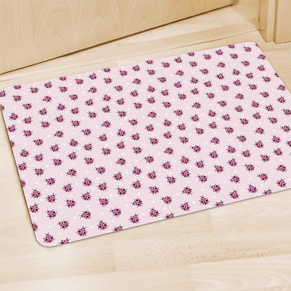 Pink Ladybug Pattern Print Polyester Doormat