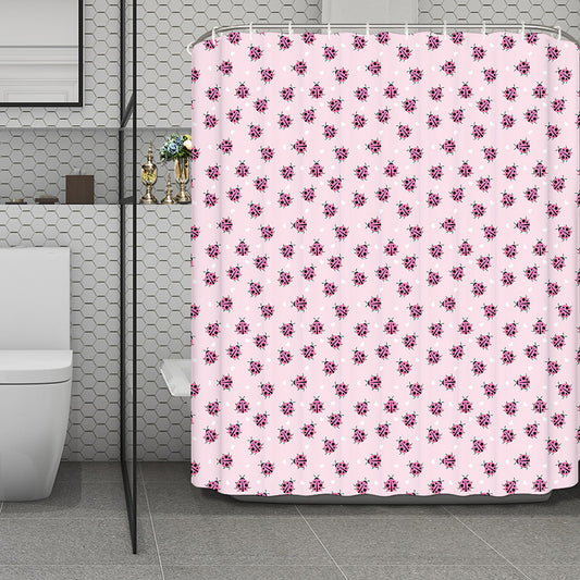 Pink Ladybug Pattern Print Polyester Shower Curtain