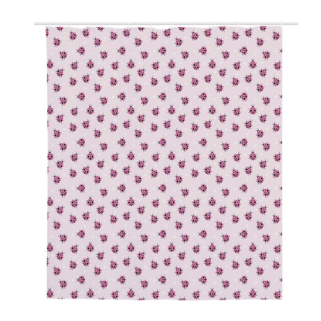 Pink Ladybug Pattern Print Polyester Shower Curtain