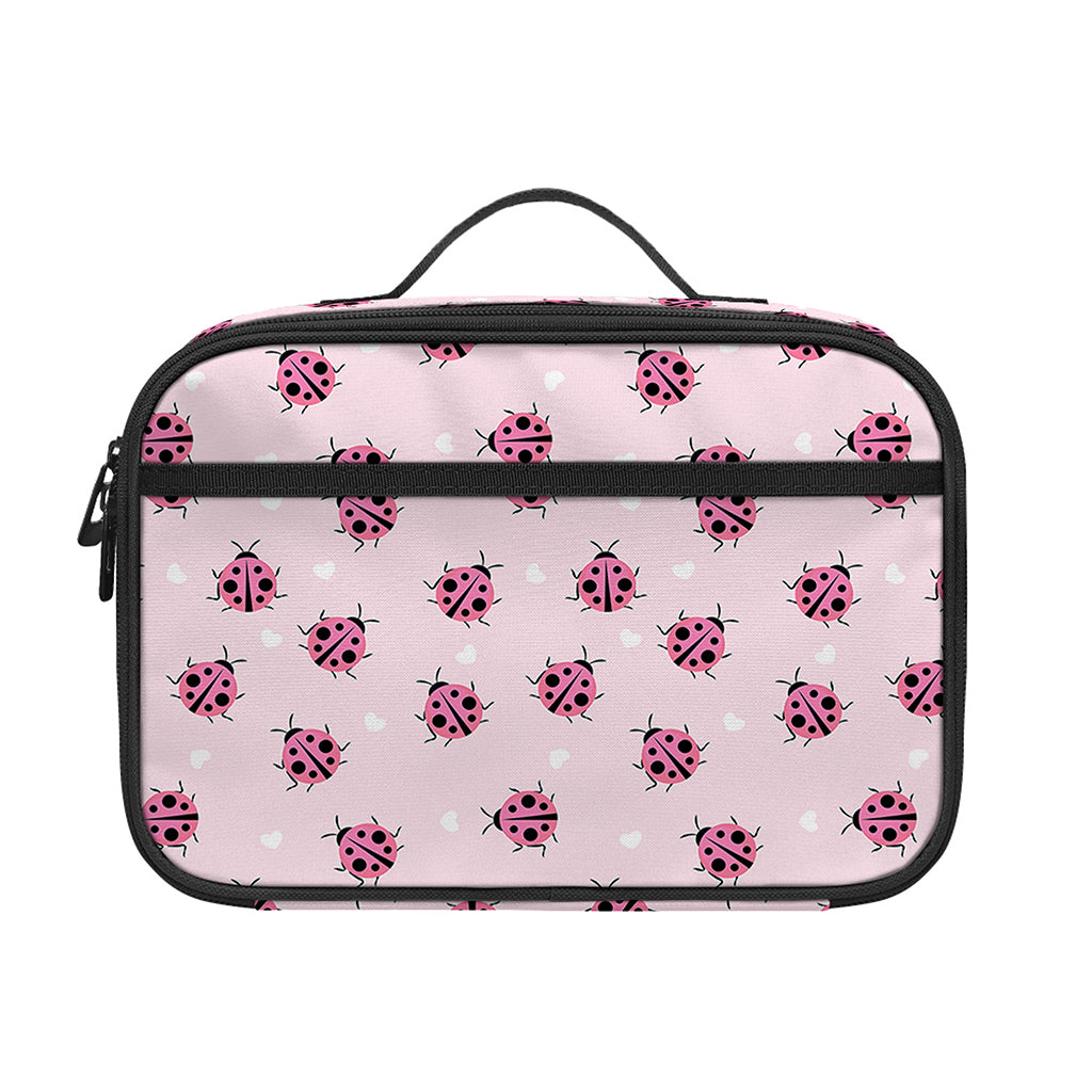 Pink Ladybug Pattern Print Portable Lunch Bag