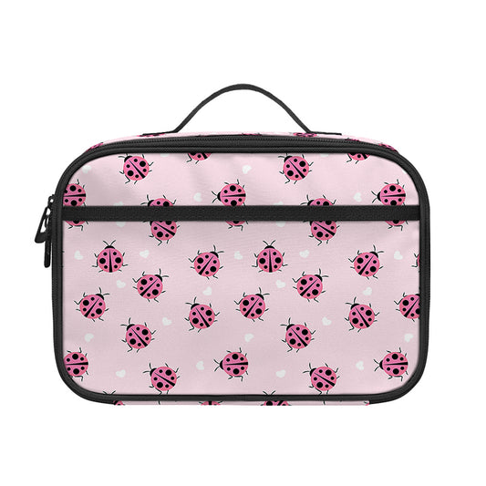 Pink Ladybug Pattern Print Portable Lunch Bag