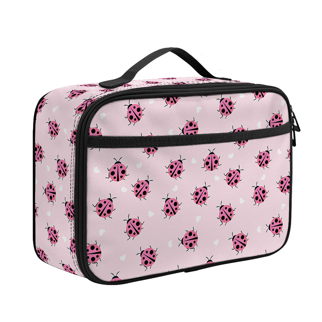 Pink Ladybug Pattern Print Portable Lunch Bag