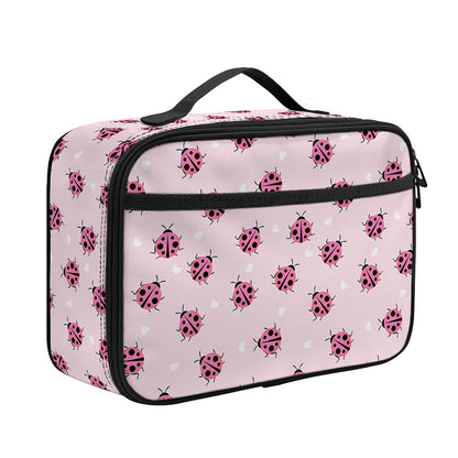 Pink Ladybug Pattern Print Portable Lunch Bag