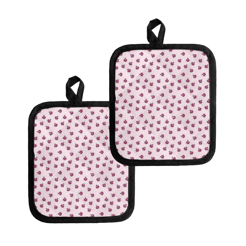Pink Ladybug Pattern Print Pot Holders