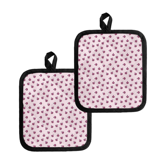 Pink Ladybug Pattern Print Pot Holders