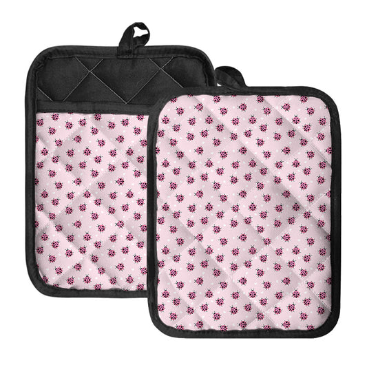 Pink Ladybug Pattern Print Pot Holders With Pocket
