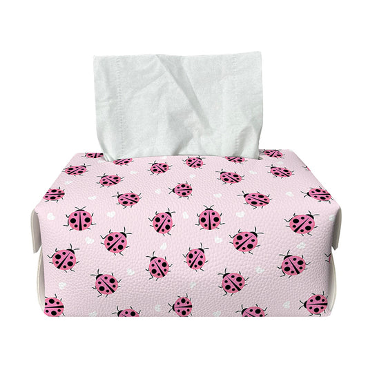 Pink Ladybug Pattern Print Rectangle Tissue Box Cover