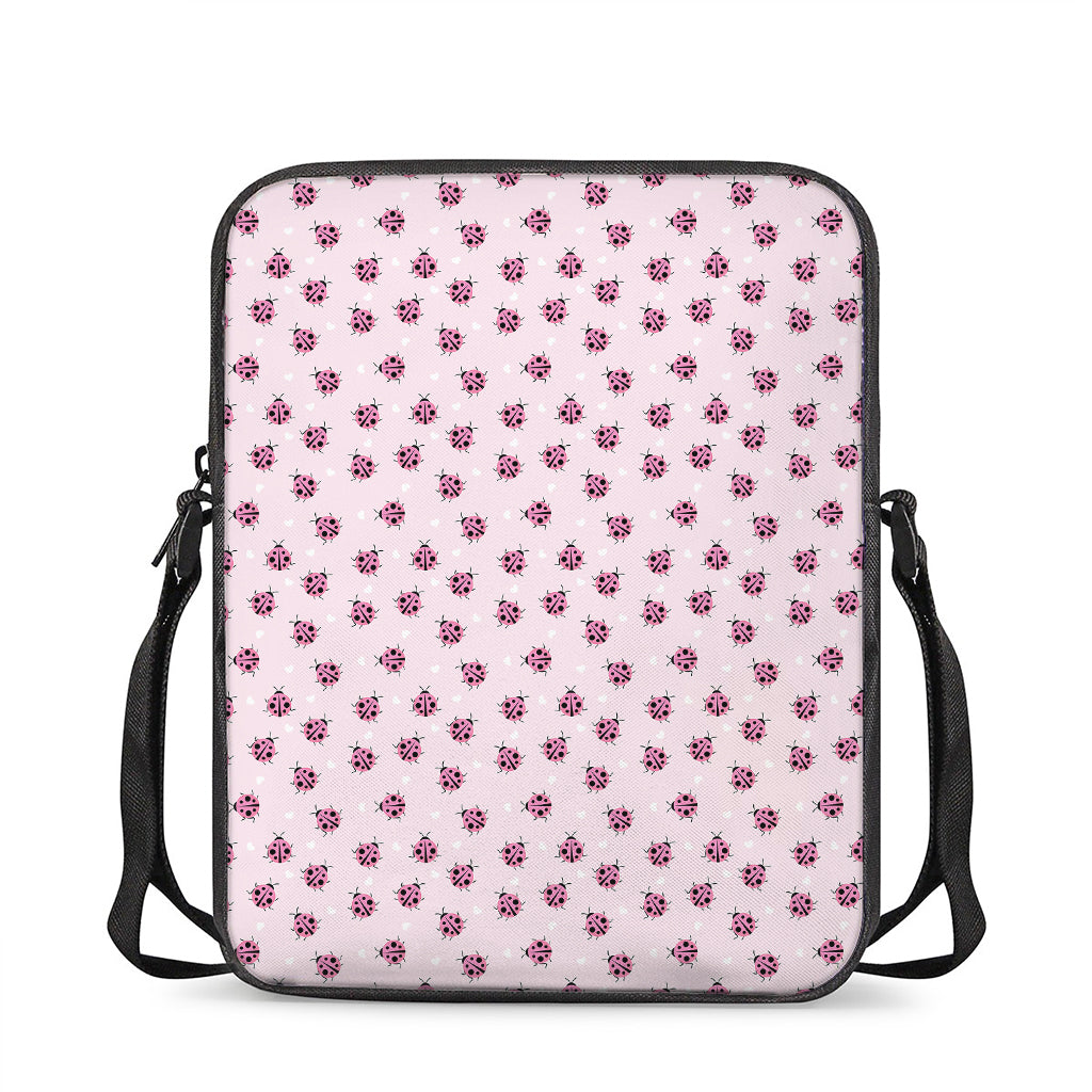 Pink Ladybug Pattern Print Rectangular Crossbody Bag