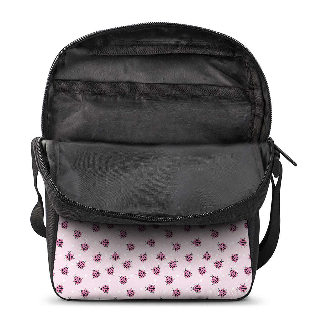 Pink Ladybug Pattern Print Rectangular Crossbody Bag