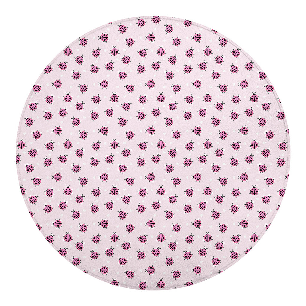 Pink Ladybug Pattern Print Round Blanket