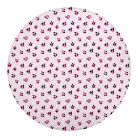 Pink Ladybug Pattern Print Round Blanket