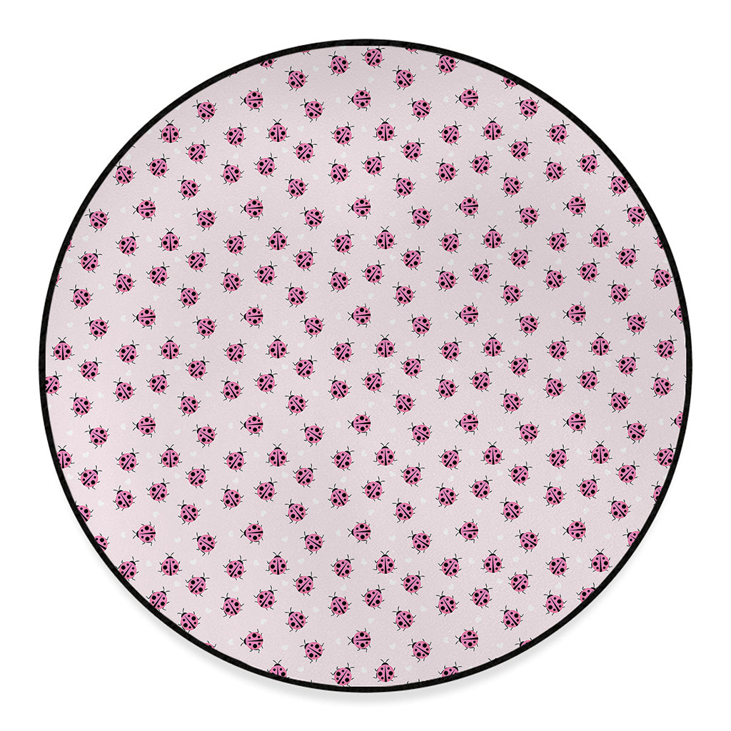 Pink Ladybug Pattern Print Round Floor Mat