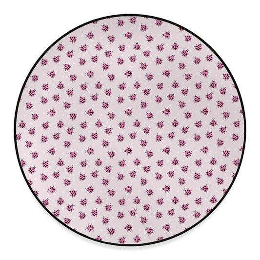Pink Ladybug Pattern Print Round Floor Mat