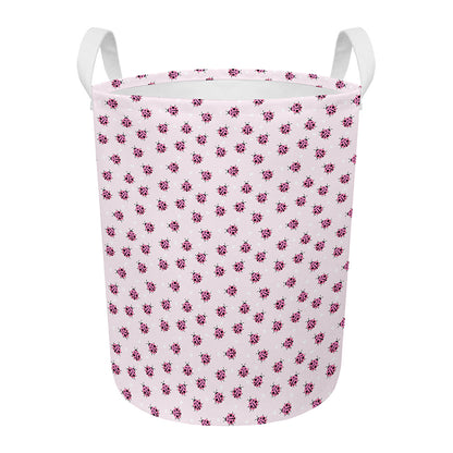 Pink Ladybug Pattern Print Round Laundry Basket
