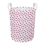 Pink Ladybug Pattern Print Round Laundry Basket
