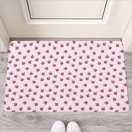 Pink Ladybug Pattern Print Rubber Doormat