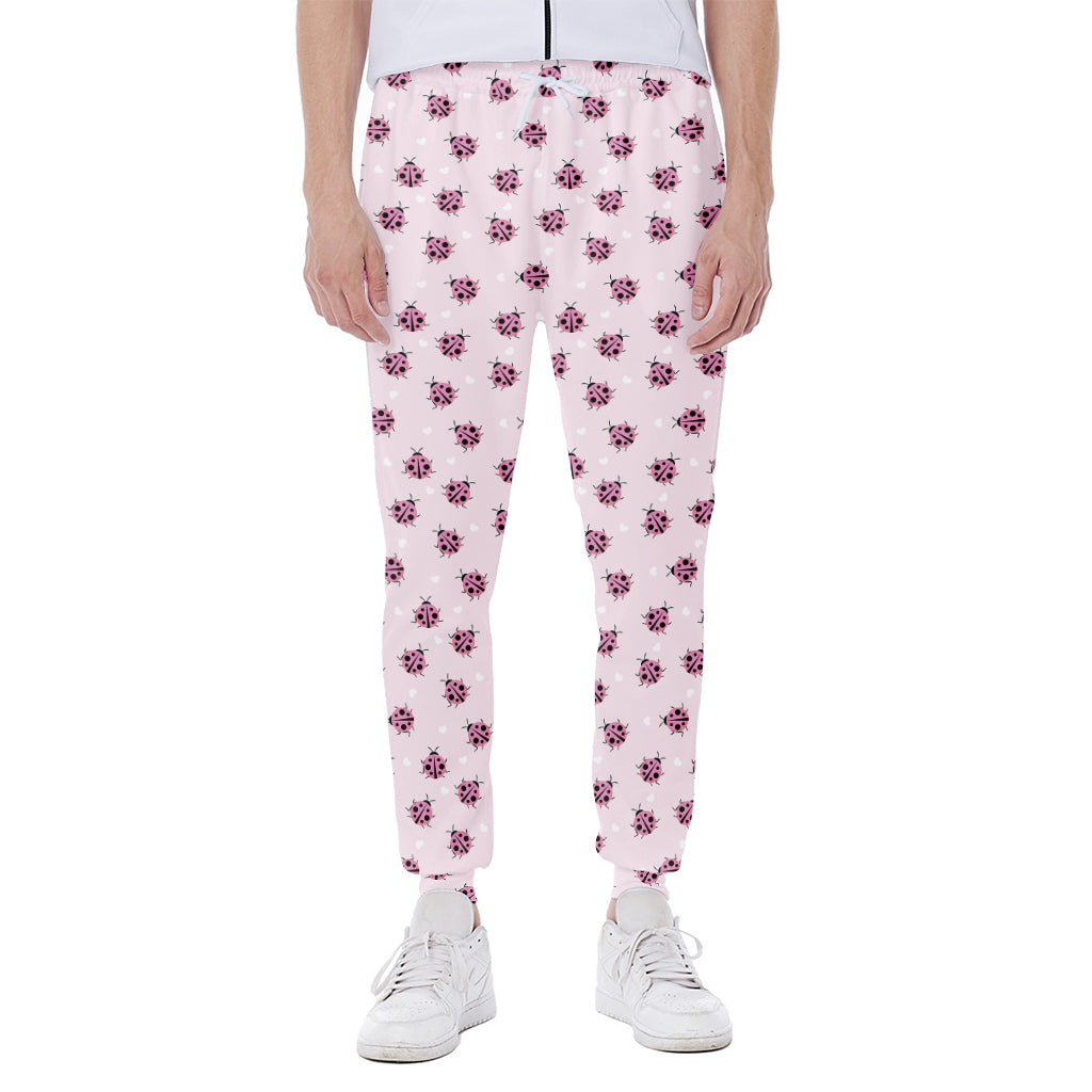 Pink Ladybug Pattern Print Scuba Joggers