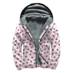Pink Ladybug Pattern Print Sherpa Lined Zip Up Hoodie