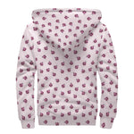 Pink Ladybug Pattern Print Sherpa Lined Zip Up Hoodie