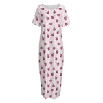 Pink Ladybug Pattern Print Short Sleeve Long Nightdress