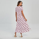 Pink Ladybug Pattern Print Short Sleeve Maxi Dress