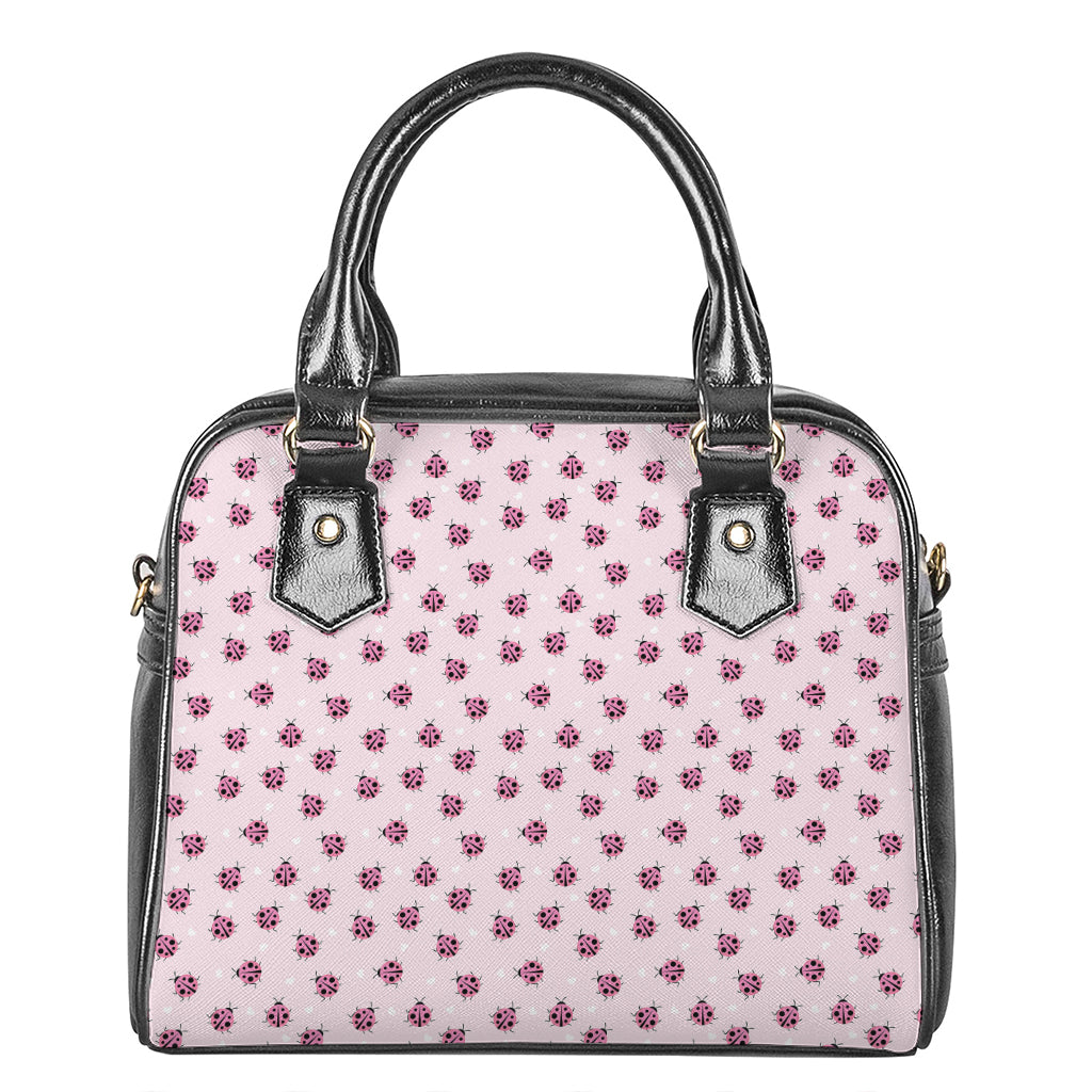 Pink Ladybug Pattern Print Shoulder Handbag