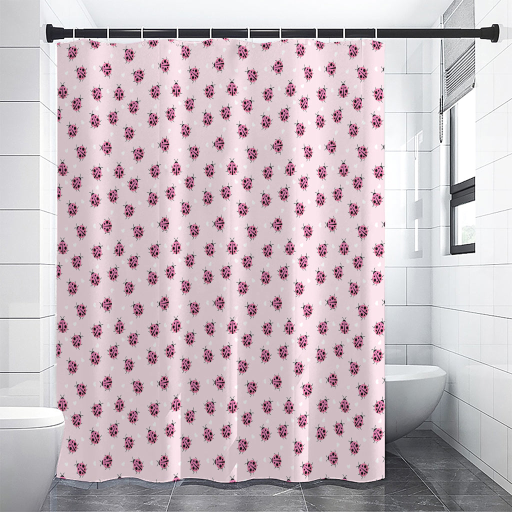 Pink Ladybug Pattern Print Shower Curtain