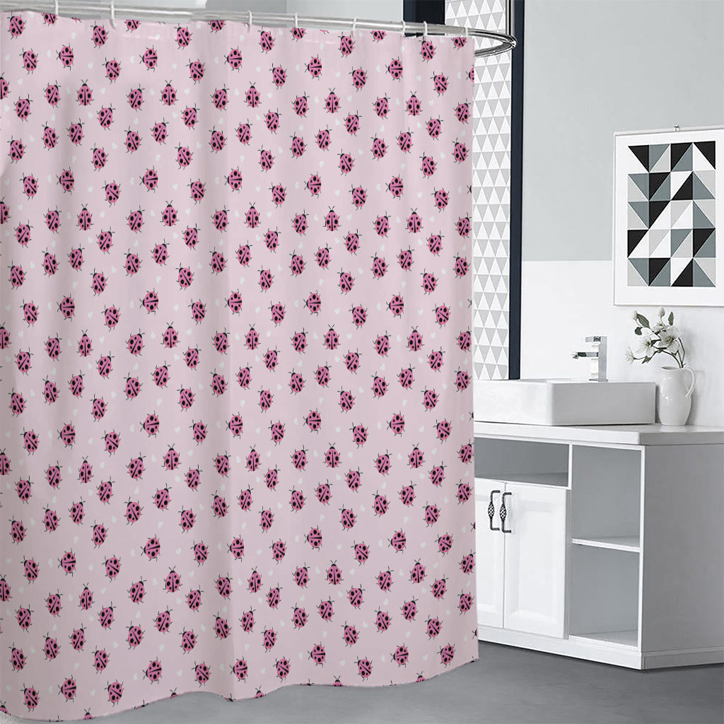 Pink Ladybug Pattern Print Shower Curtain