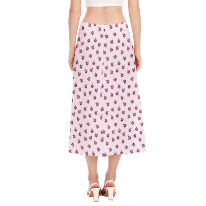 Pink Ladybug Pattern Print Side Slit Midi Skirt
