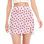 Pink Ladybug Pattern Print Side Slit Mini Skirt