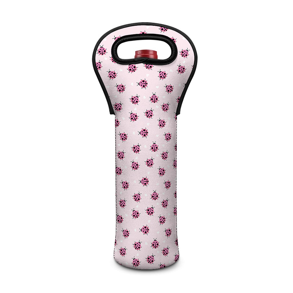 Pink Ladybug Pattern Print Single Neoprene Wine Tote
