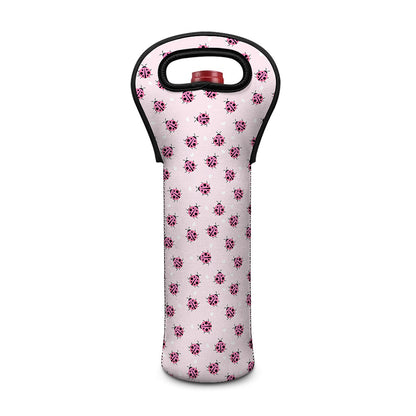 Pink Ladybug Pattern Print Single Neoprene Wine Tote